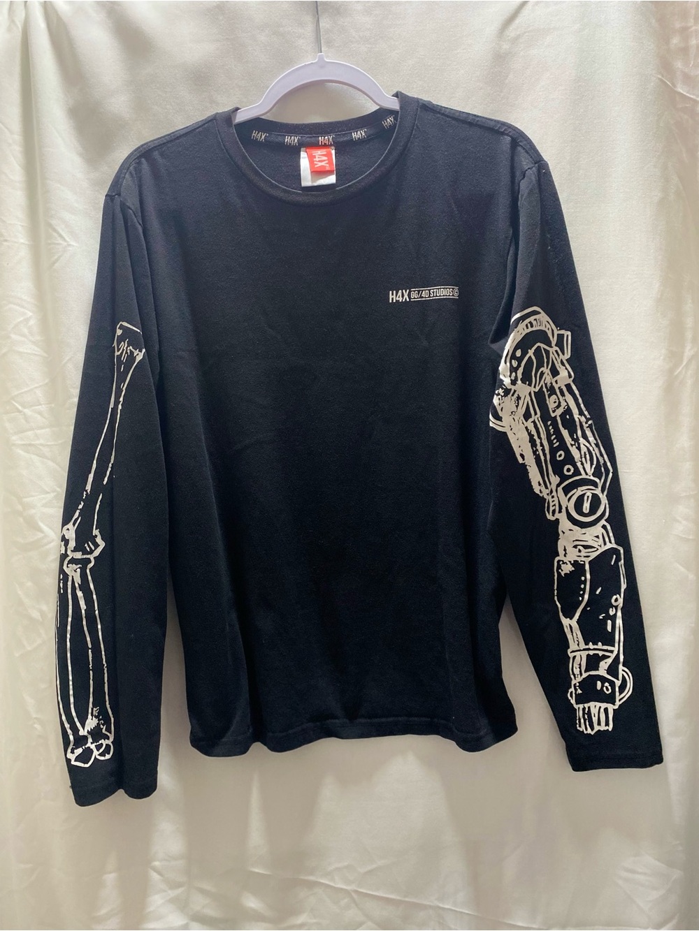 H4X Robot Graphic Print Crew Neck Long Sleeve Black Men's Tee Medium